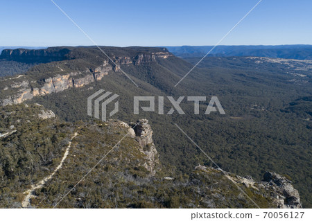 Mountain range and valley on a clear cloudless day in The Blue Mountains in New South Wales in Australia 70056127