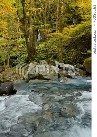 鹽原Sukkanzawa山間溪流和簾瀑布 鹽原Sukkanzawa山間溪流和簾瀑布 70056162