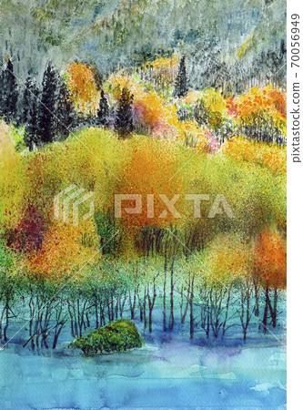Autumn leaves of Juni Lake in the Shirakami Mountains 70056949