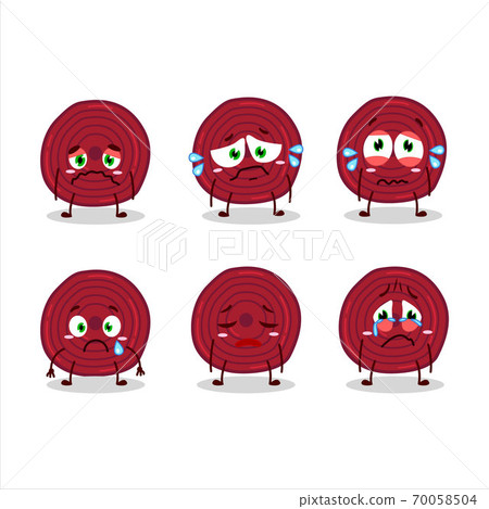 Slice of beet root cartoon character with sad expression Slice of beet root cartoon character with sad expression 70058504