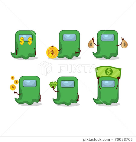 Ghost among us green cartoon character with cute emoticon bring money Ghost among us green cartoon character with cute emoticon bring money 70058705