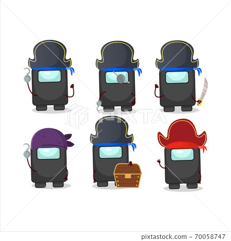 Cartoon character of among us black with various pirates emoticons Cartoon character of among us black with various pirates emoticons 70058747