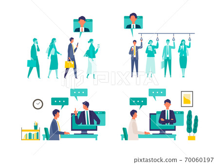 Illustration set that expresses telework in various places Illustration set that expresses telework in various places 70060197