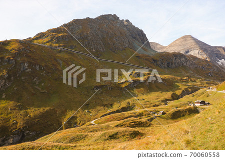 Mountain view on a alpinist route to Grossglockner rock summit in Austrian Alps. 70060558