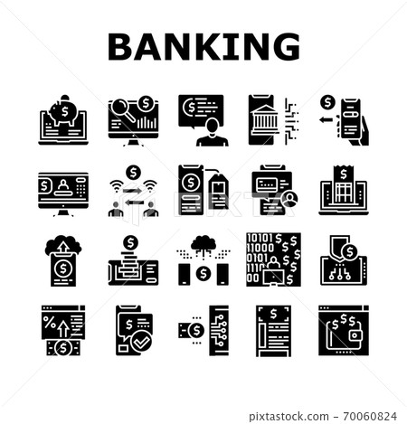 Online Banking Finance Collection Icons Set Vector 70060824