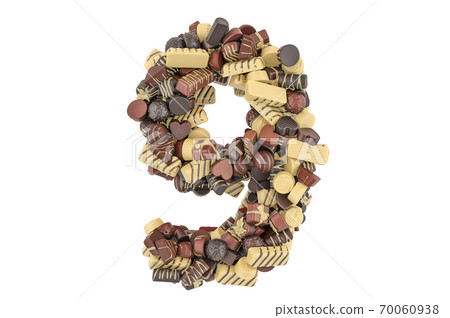 Number 9 from chocolate candies. 3D rendering Number 9 from chocolate candies. 3D rendering 70060938