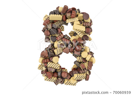 Number 8 from chocolate candies. 3D rendering 70060939