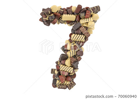 Number 7 from chocolate candies. 3D rendering Number 7 from chocolate candies. 3D rendering 70060940