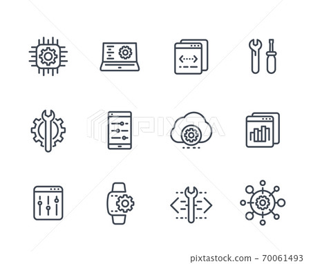 development, engineering, settings line icons set 70061493