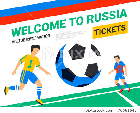 Soccer player with football ball. Welcome to Russia web banner template. Fool color illustration in flat style. Football players in Russian football cup. Flyers, headers template. Soccer player with football ball. Welcome to Russia web banner template. Fool color illustration in flat style. Football players in Russian football cup. Flyers, headers template. 70061643