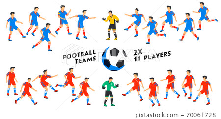 Football team set. Two full Football teams, 11 players. Soccer players on different positions playing football. Spectacular sport. Colorful flat style illustration. vector illustration Soccer players 70061728