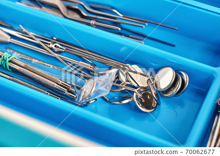 Otorhinolaryngology or ENT surgery instruments in a blue medical box Otorhinolaryngology or ENT surgery instruments in a blue medical box 70062677