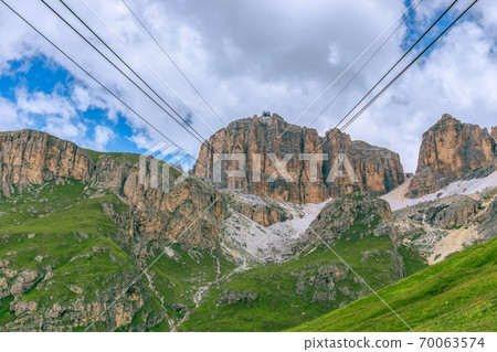 Cable car to the top of the mountain peak Piz Boe, Sella, Italy 70063574