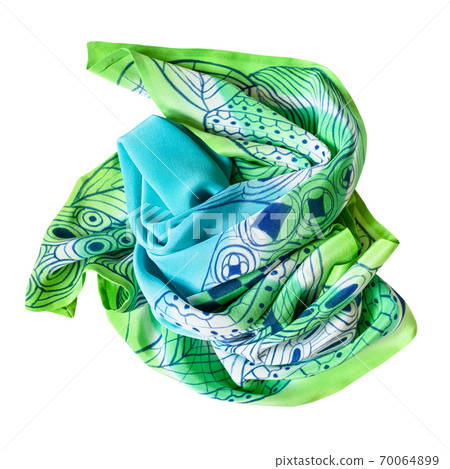 wrapped blue and green handpainted scarf isolated wrapped blue and green handpainted scarf isolated 70064899