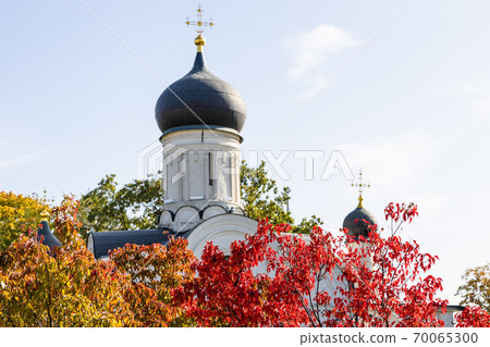 autumn foliage and cupola of Church in Moscow city 70065300