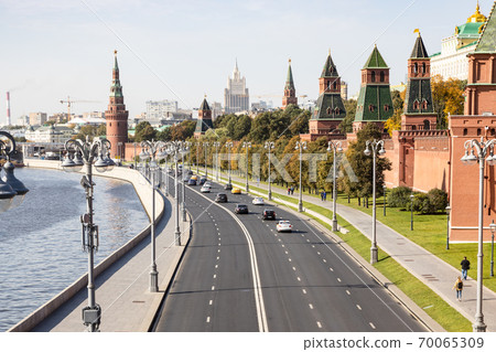 view of Embankment and Kremlin Towers in Moscow 70065309