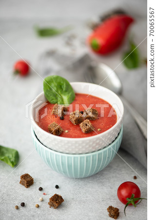 cold tomato soup gazpacho with spinach 70065567