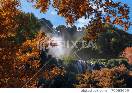 Beautiful autumn landscape with a view of Fabulous Marmore Falls in the province of Terni 70065609