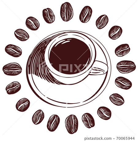 Round frame from coffee beans and Cup of espresso 70065944