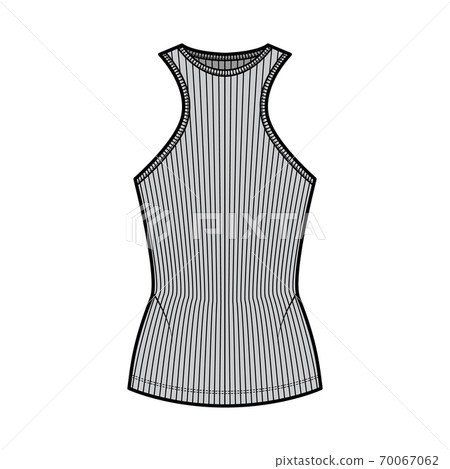 Ribbed cotton-jersey tank technical fashion illustration with racer-back straps, slim fit, crew neckline outwear top 70067062
