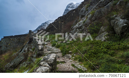 Mountain road to Kotor Fortress, Montenegro pass to Kotor Fortress 70067121