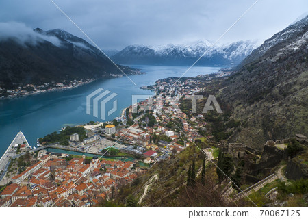The cityscape of Kotor and the Bay of Kotor seen from the hill / Kotor, Montenegro 70067125