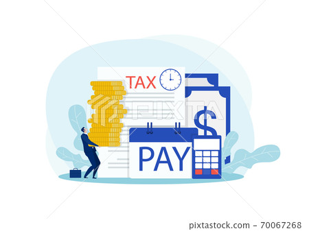 businessman holding a big coin with the word tax on it. responsibility in business concept 70067268