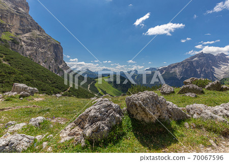 Beautiful view of the Italian Dolomites from Sassongher mountain 70067596