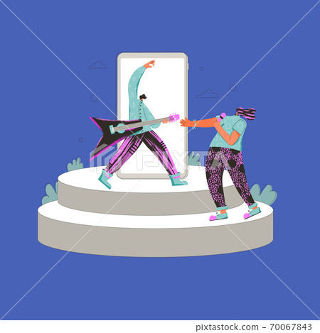 Music band performs on a stage. Vector design. Music band performs on a stage. Vector design. 70067843
