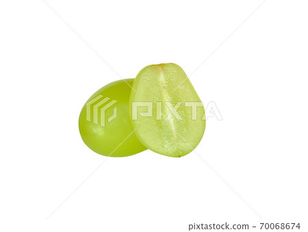 Green seedless Shine Muscat grape, cut and whole, isolated on white background Green seedless Shine Muscat grape, cut and whole, isolated on white background 70068674