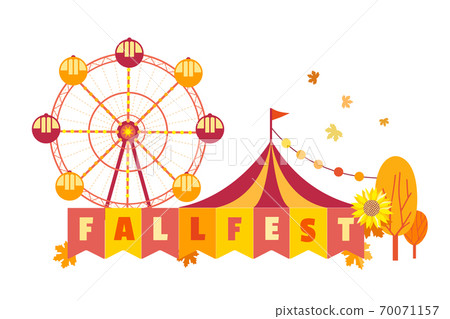 Hand drawn Fall festival flat color vector poster 70071157