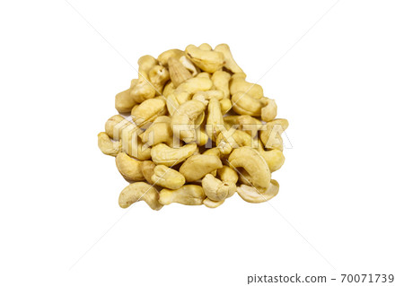 Pile of cashew nuts isolated on white background 70071739