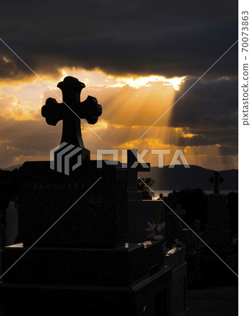Evening view of Tabira Catholic Cemetery, Hirado City, Nagasaki Prefecture 70073863
