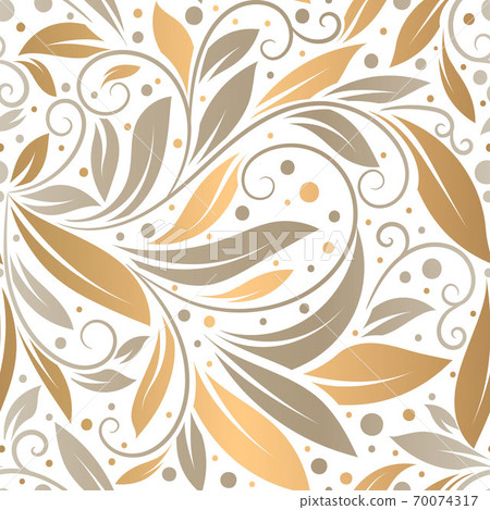 Beige and gold leaves seamless pattern.  70074317