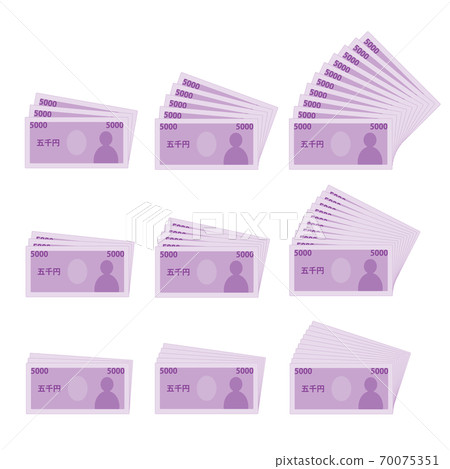 扇形重疊紙幣5，000日元插圖材料 70075351