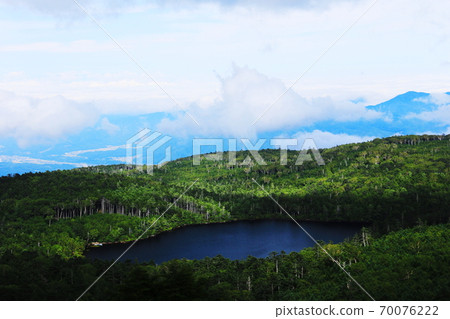 View of Shirakoma Pond from Takamiishi, Kita Yatsugatake in early autumn 70076222