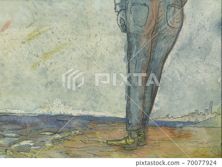 Beach (transparent watercolor, ink) 70077924