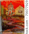 Dusk (ink, transparent watercolor, oil pastel) 70077929