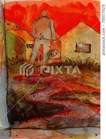 Dusk (ink, transparent watercolor, oil pastel) Dusk (ink, transparent watercolor, oil pastel) 70077929