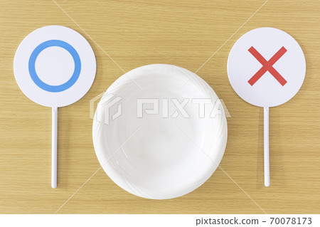 Plate on the table and Marubatsu plate Plate on the table and Marubatsu plate 70078173