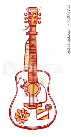 橡膠capotasto毛筆劃的民謠吉他,兩色繪畫 橡膠capotasto毛筆劃的民謠吉他,兩色繪畫 70078715