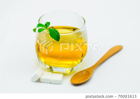 Stevia tea on white background Stevia tea on white background 70081613