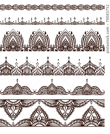Set of seamless mehendi patterns. Vector borders Set of seamless mehendi patterns. Vector borders 70083752