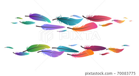 Set of brushes with colored feathers. Set of brushes with colored feathers. 70083775