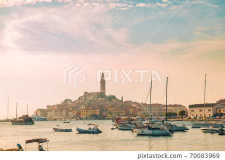 cityscape of Rovinj town in Croatia in sunset time cityscape of Rovinj town in Croatia in sunset time 70083969