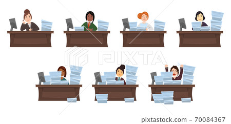 Set of different nationalities women workload workers in flat style. The object is separate from the background. Set of different nationalities women workload workers in flat style. The object is separate from the background. 70084367