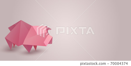 Horizontal banner with origami pig and space for text. Zodiac horoscope. 70084374