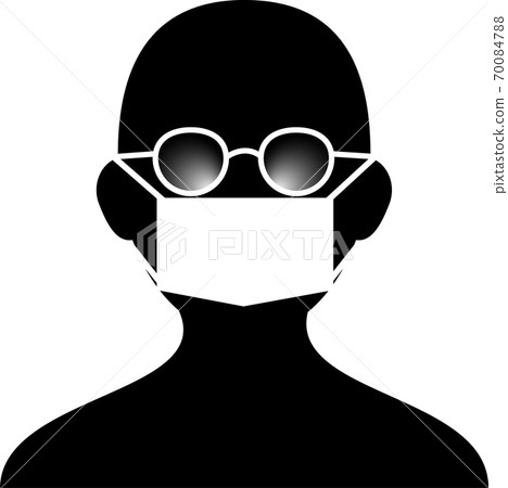 A person wearing a mask and cloudy glasses A person wearing a mask and cloudy glasses 70084788