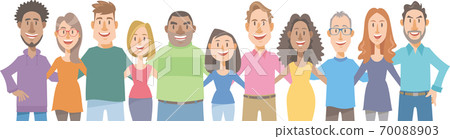 Diverse people who cross their shoulders with a smile. Image of global, teamwork, friendship, diversity and equality. Diverse people who cross their shoulders with a smile. Image of global, teamwork, friendship, diversity and equality. 70088903