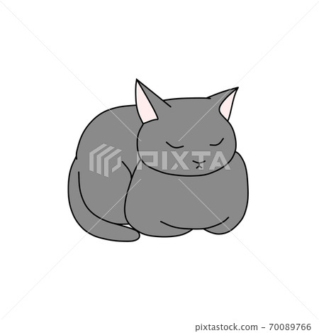Gray cat sitting in a barrel with closed eyes 70089766